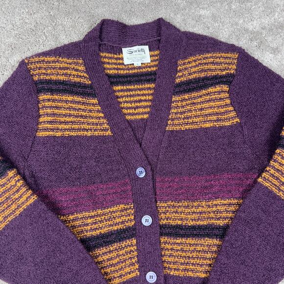 Vintage Striped Sweater Cardigan Size S Society Purple Orange Grandpa Grunge - Picture 2 of 4